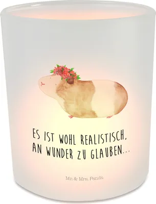 Produktbild von Mr. & Mrs. Panda Windlicht Glas Meerschweinchen Weisheit - Transparent - Geschenk, kerzenhalter, Spruch, Wunder, Wunderland, Teelicht, Lustige Sprüche, Motivation