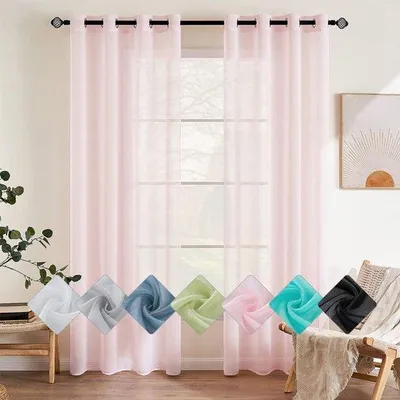 Imagen del producto de Cortinas translúcidas Unyqoos®, color rosa claro, juego de 2 unidades de 140 x 215 cm, 100% poliéster, con ojales incorporados