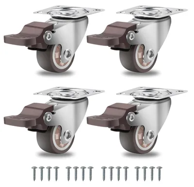 Image de Roulettes de 25 mm avec 4 freins, roulettes pivotantes à 360°, pour charges lourdes, capacité de charge de 45 kg, en caoutchouc TPR, lot de 4