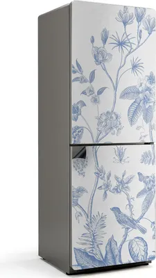 Obrázok produktu pre Kvetinová ilustrácia s vtákmi - Magnetický kryt na chladničku - Magnetická fólia do kuchyne - Magnetická dekorácia na chladničku - Samolepiaca magnetická tabuľa - Magnetická fólia na dvere chladničky - 70x190 cm