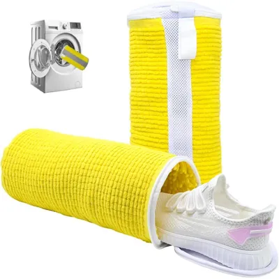 Produktbild von 2 Stück Schuhwaschbeutel Waschmaschine Gelb 17x38cm 360° Reinigung Versteckter Reißverschluss