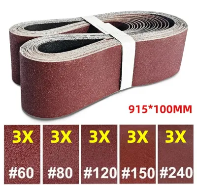 Image de Bandes abrasifs - Bande abrasive 100 x 915 mm - 15 pièces - Oxyde d'aluminium - Granulométrie 60–240 - Pour ponceuses à bande, bois et métal
