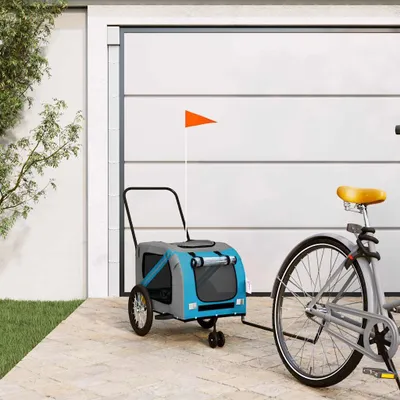 Immagine prodotto di Maison Exclusive - Rimorchio per biciclette per cani, blu e grigio, in tessuto Oxford e ferro
