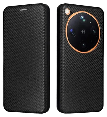 Obrázek produktu pro Obal na mobil Oppo Find X9 Ultra 5G z umělé kůže, karbonový design, ochranný flip obal, černý