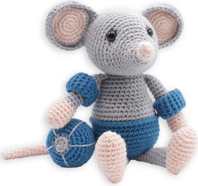 Produktbild von Hardicraft Häkelset Amigurumi "Eddy Maus" mit Baumwollgarn und Füllmaterial, 20cm, HC-40IC052