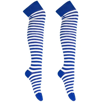 Produktbild von Blau-Weiße Overknees Ringelstrümpfe / Größe: 39-42