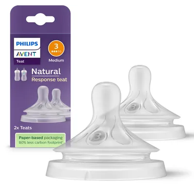 Produktbild von Philips AVENT Natural Response SCY963/02 Sauger 3, mittlere Durchflussrate, 2er-Pack, Kieferorthopädisch, Anti-Kolik-Ventil, 2 Stück(e)