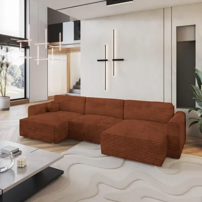Produktbild von Masseno Ecksofa FENTO mit Schlaffunktion U-Form, Sofa mit Bettkasten, Wohnzimmersofa, Couch, Soffa, Bettsofa, Couchgarnitur- Braun, TILIA 52