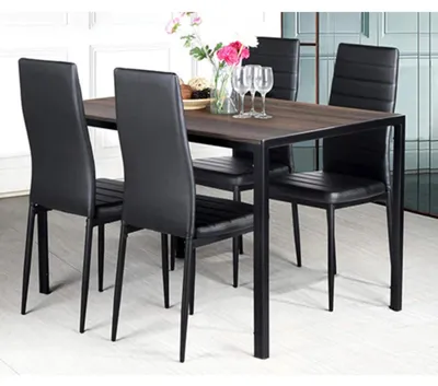 Produktbild von Esszimmerstühle 6er Set - Gepolsterte Küchenstühle - Hohe Rückenlehne - Kunstleder - Metallgestell - Ergonomischer Sitzkomfort - Modernes Design - Schwarz