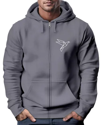 Produktbild von Zip-Hoodie Herren Sweatjacke mit Kapuze Polygon Print Vogel Origami Männer Fashion Streetstyle Neverless® convoy grey XL