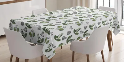 Obrázok produktu pre ABAKUHAUS škandinávsky obrus, Simplistic Foliage Composition Čerstvé kvitnúce rastliny jari, 140 x 170 cm, olivovo zelená a biela