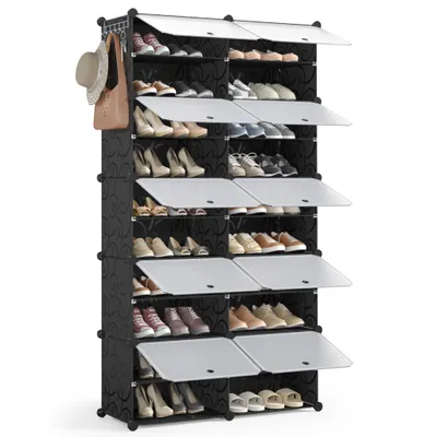 Produktbild von Schuhregal Schuhschrank mit Tür, Staub- und Wasserabweisend, für 20-40 Paar Schuhe Schwarz