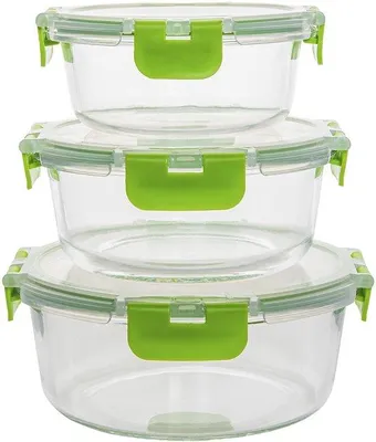 Produktbild von Glasen Pottensatz, 3-teilig, ca. 400 ml, 620 ml, 900 ml, lekvrij, stapelbar, luchtdicht, BPA-frei, für Mikrowelle, Geschirrspüler, Backofen und Kühlschrank.
