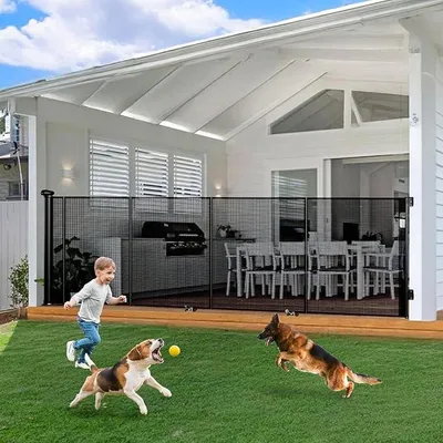 Produktbild von Treppen- & Türschutzgitter Ausziehbar 0-700cm | 115cm H Baby- & Haustiergitter mit verstärktem Mesh | Sicherheitstor für Treppen, Türen, große Öffnungen Indoor/Outdo (700cm/Schwarz)