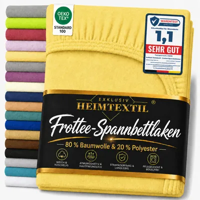 Produktbild von EXKLUSIV HEIMTEXTIL Frottee Spannbettlaken 90 - 100 x 200 cm Gelb 80% Baumwolle 20% Polyester Bed-Sheet Bettlaken Spannbetttuch Topper Leinentuch