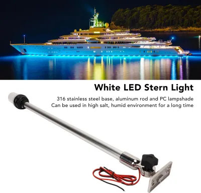 Image de Lampe à LED pliante pour bateaux, 360 degrés, 22 pouces, lampe de navigation avec socle en acier inoxydable 316 pour bateaux de pêche, yachts, navires