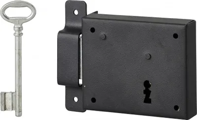 Image de Serrure horizontale en applique à clé pour porte de cave, pêne seul, gauche, axe 60mm, 95x76mm, noir, 1 clé - THIRARD