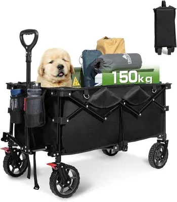 Image de Poussette pliable avec poignée - Chariot de transport pour enfants - Chariot de plage - Poussette avec poignée - Chariot de transport léger - Poussette de plage -