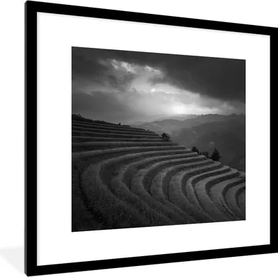 Produktbild von MuchoWow® MuchoWow® Gerahmtes Poster Indonesien - Reis - Schwarz - Weiß 40x40 cm - Poster mit zchwarzem Bilderrahmen - Poster - Plakat im Rahmen