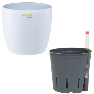 Produktbild von happy nature Set 3-teilig Keramik Blumentopf Venus weiß Bewässerung Ø 20,0 cm H 13,5 cm (18/12)