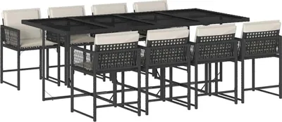 Produktbild von vidaXL 9-tlg. Garten-Essgruppe mit Kissen Schwarz Poly Rattan