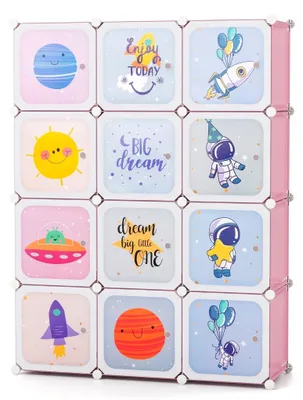 Produktbild von Kinderkleiderschrank mit 2 Hängeelementen und 12 Fächern