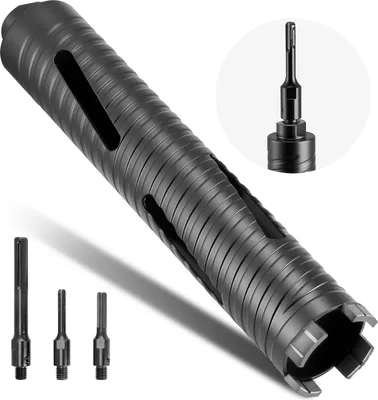 Image de Trépan de carottage VEVOR Couronne de forage φ 51 mm 241 mm de profondeur de forage, M16 filetage intérieur, trépan de carottage diamant à sec Trépan de carottage avec 3 adaptateurs Trépan pilote Clé hexagonale pour béton armé brique maçonnerie