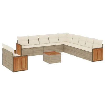 Produktbild von vidaXL 12-tlg. Garten-Sofagarnitur mit Kissen Beige Poly Rattan