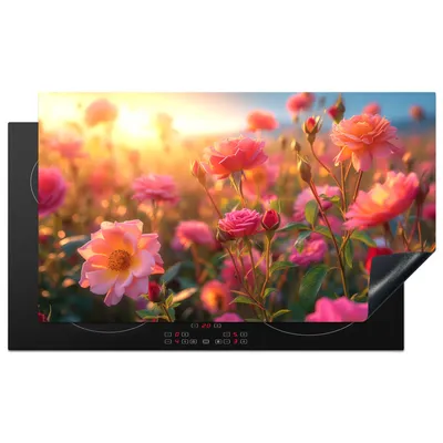 Produktbild von KitchenYeah© Herdabdeckplatte Rosen - Blumen - Rosa , 91x52cm, Küche Deko, Glaskeramikkochfeld Herdabdeckung, Abdeckplatte fùr Kochfeld