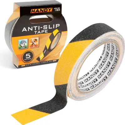 Image de Handy - Bande d'avertissement antidérapante autocollante - 5 m x 2,5 cm - noir/jaune pour escaliers, sol, seuil - étanche - pour l'intérieur et l'extérieur