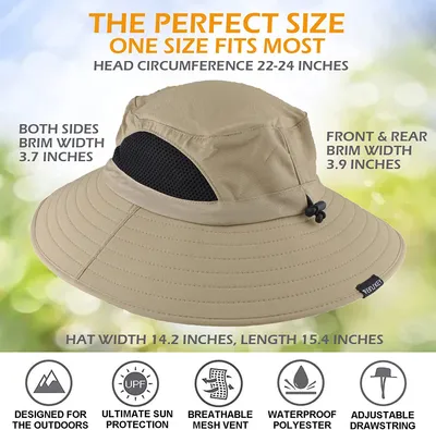 Produktbild von Sonnenhut mit breiter Krempe, UV-Schutz Kappe, Uni Fischerhut, leicht, faltbar, für Wandern, Angeln, Garten & Reise, Atmungsaktiv (Khaki)