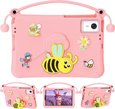 Image de Étui pour enfants pour Huawei MatePad SE 11 2024/Honor Tablet V7 Pro, léger et résistant aux chocs, avec poignée et support en forme d'abeille Rose