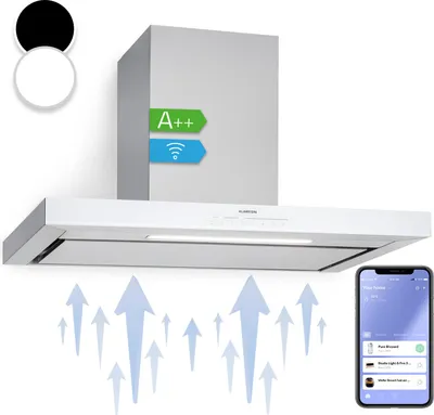 Image de Klarstein Hotte Aspirante 90 cm, Hotte Aspirante Silencieuse, Hotte de Cuisine 90cm avec Lampes LED RGB, Débit d'Air Puissant 500m³/h,Tactile, APP Mobile, Hotte avec Évacuation
