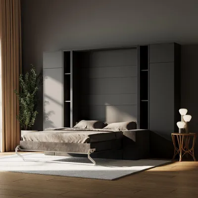 Produktbild von SMARTBett  Schrankbett SET  M1 140x200 mit Sofa  – inkl. Regale & Hochschränke  Anthrazit