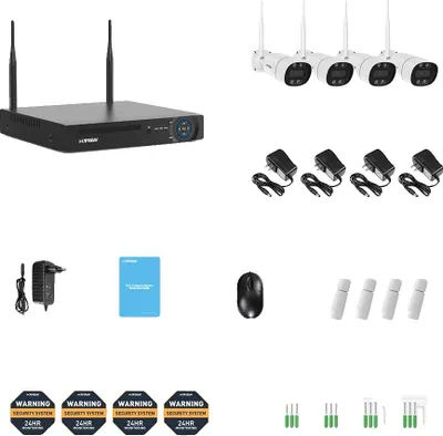 Obrázek produktu pro Bezpečnostní kamerový systém, rozlišení 5MP, noční vidění, obousměrný zvuk, 3MP kamera 4PCS, žádná