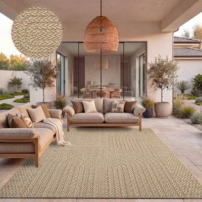 Produktbild von TT Home Outdoor Teppich Wetterfest Garten Schlafzimmer Flur Regenbogen Muster Boho Design Unifarben Sisal Look Moderner Style Größe 240x340 cm