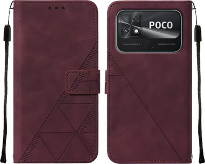Image de Etui en cuir pour Xiaomi Poco C40 étui design avec embossage, porte-cartes et support rouge