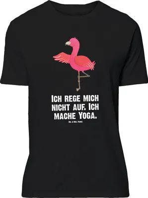 Produktbild von Mr. & Mrs. Panda Größe L T-Shirt Flamingo Yoga - Schwarz - Geschenk, Tshirt, Yogi, mit Spruch, Vogel, Achtsamkeit, Baum, Meditieren, Shirt, Namaste