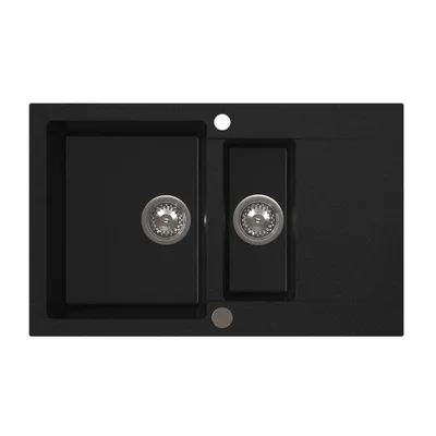 Productafbeelding van VBChome spoelbak, 80x50x20 cm, zwart, granietlook, 1,5 kom, afdruipgedeelte, inbouwspoelbak, gespoten motief, restbak, sifon