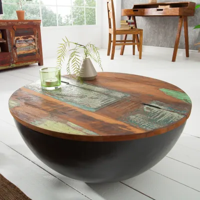 Produktbild von riess-ambiente Massivholz Couchtisch JAKARTA 70cm grau rund aus recycelten Fischerbooten Beistelltisch Tisch