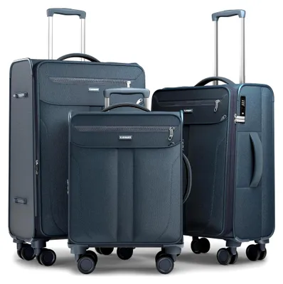 Produktbild von Stoffkoffer Set - 3 teilig Reisekoffer mit Rollen - Koffer Set bestehend aus Handgepäck Koffer 55x40x20, Koffer mittelgroß und Koffer groß - Trolley Weichschale extrem leicht