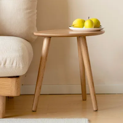 Image de Table d'appoint en bois massif, forme ovale, chêne, dimensions : 34 x 50 x 45 cm