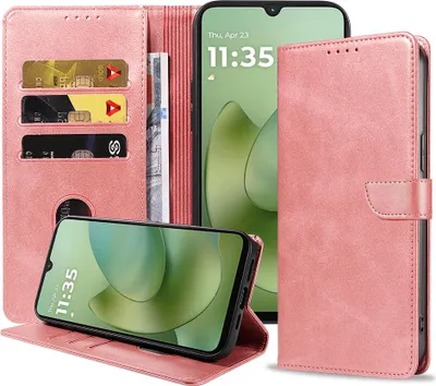 Obrázok produktu pre Vhodné pre telefón Motorola Moto G06 Puzdro z umelej kože s magnetickým perom a držiakom kariet Puzdro typu kniha s chlopňou - peňaženkové puzdro s priehradkou na karty - ružovo-zlaté - Smartphonica