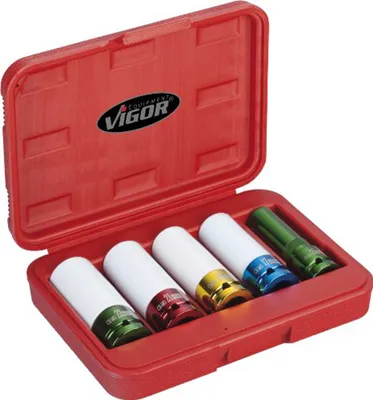 Produktbild von Vigor V2257, Steckschlüssel-Satz, 1/2", Metrisch, 5 Kopf/Köpfe, 15,17,19,21,22 mm
