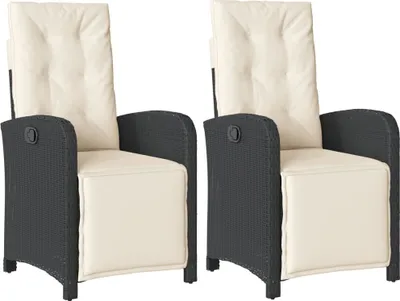 Produktbild von vidaXL Gartensessel mit Fußteil 2 Stk. Verstellbar Schwarz Poly Rattan