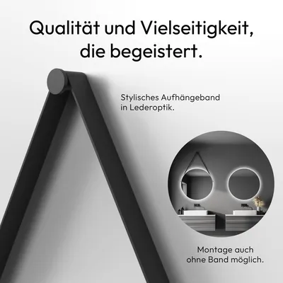 Produktbild von LED Wandspiegel 80 cm, weiß, Alu, Licht neutralweiß, IP24, Lederband