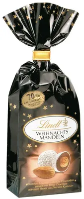 Produktbild von Lindt Kupferwelt Weihnachtsmandeln 70% 100g, 100 g, Dunkle Schokoloade, Schweiz, Beutel