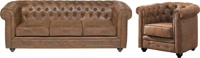 Produktbild von CHESTERFIELD 3-Sitzer Sofa und Sessel aus Mikrofaser mit gealterter Lederoptik