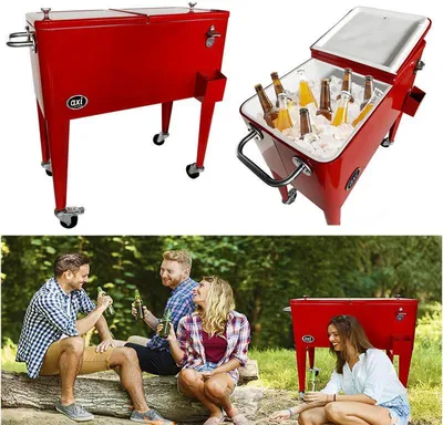 Imagen del producto de AXI Retro enfriador de bebidas rojo| Carro enfriador / nevera con ruedas - 76 litros | nevera portatil para el jardin / exterior