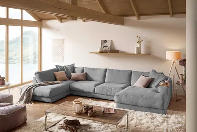 Produktbild von KAWOLA Sofa MADELINE Wohnlandschaft U-Form Cord grau Longchair rechts